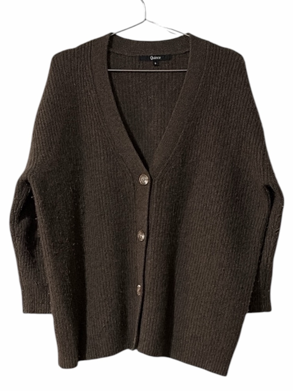 Quince 100% Mongolian Cashmere Oversized Boyfriend Cardigan - Brown - Picture 2 of 5